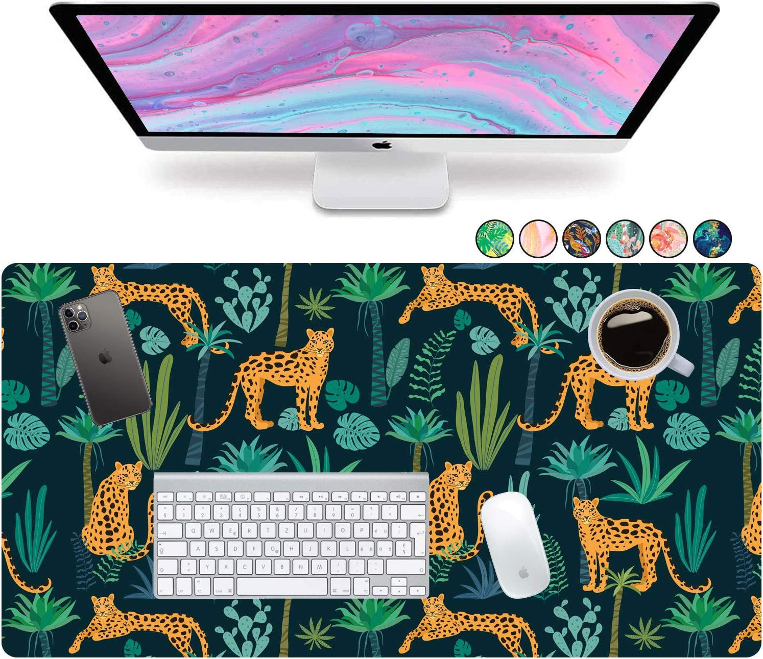 Large Mouse Pad, Desk Mat, Keyboard Pad, Desktop Home Office School Essentials College Cute Decor Big Extended Laptop Protector Computer Accessories Pretty Mousepad XL Leopard Jungle