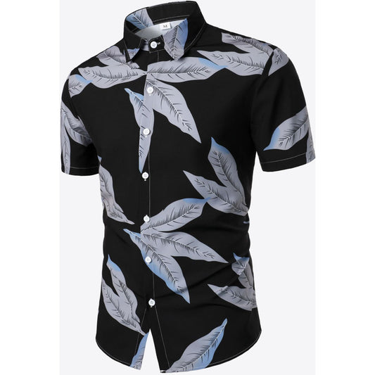 Printed Short Sleeve Collared Shirt - freezewizard